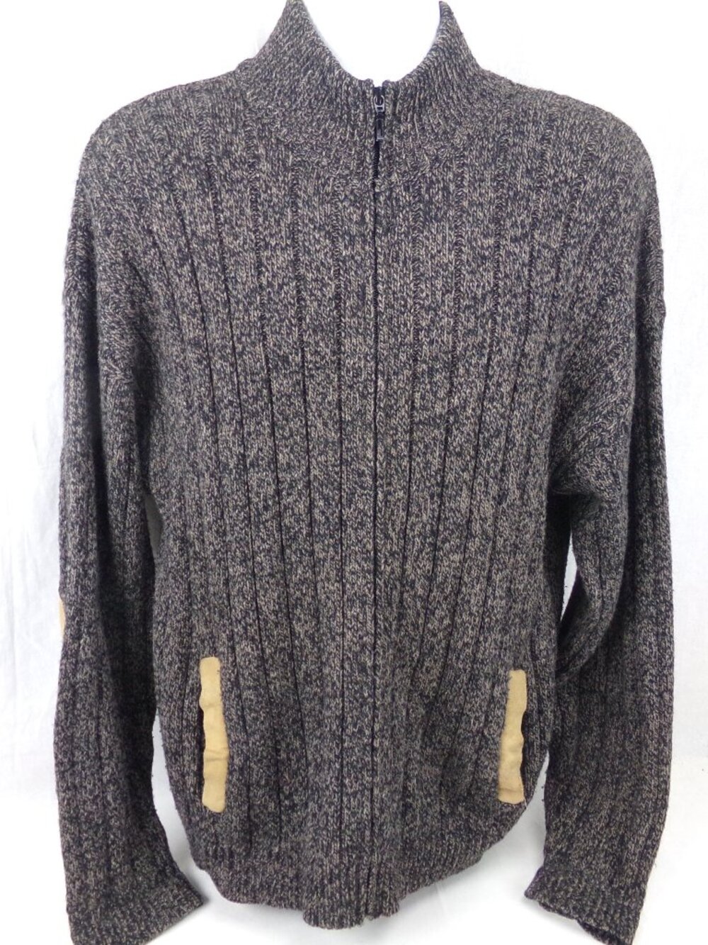 Orvis Cardigan Full Zip Sweater Mens Size L Gray Elbow Patches Wool Blend